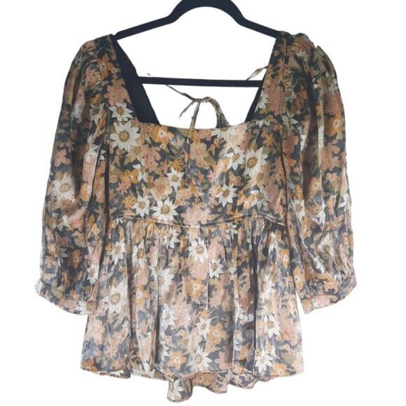 Altar'd State Whimsical babydoll Satin Floral Blouse - Picture 10 of 11
